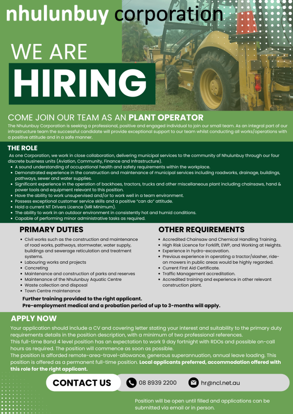 November 2024 Plant Operator Job ad for NCL