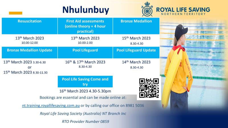 Royal Life Saving training sessions - March 2023 for Nhulunbuy